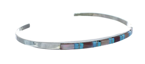 Navajo Multicolor Inlay Sterling Silver Cuff Bracelet NX11603